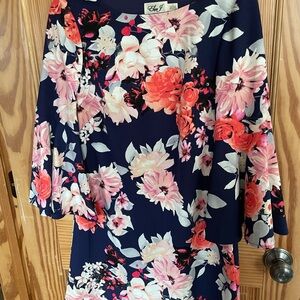 Eliza J size 8, Floral Navy Dress with Pink and White Accents
